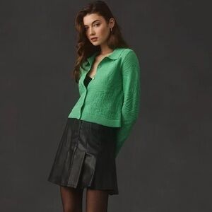 Maeve by Anthropologie Jacquard Cropped Sweater Textured Cardigan Size M Green